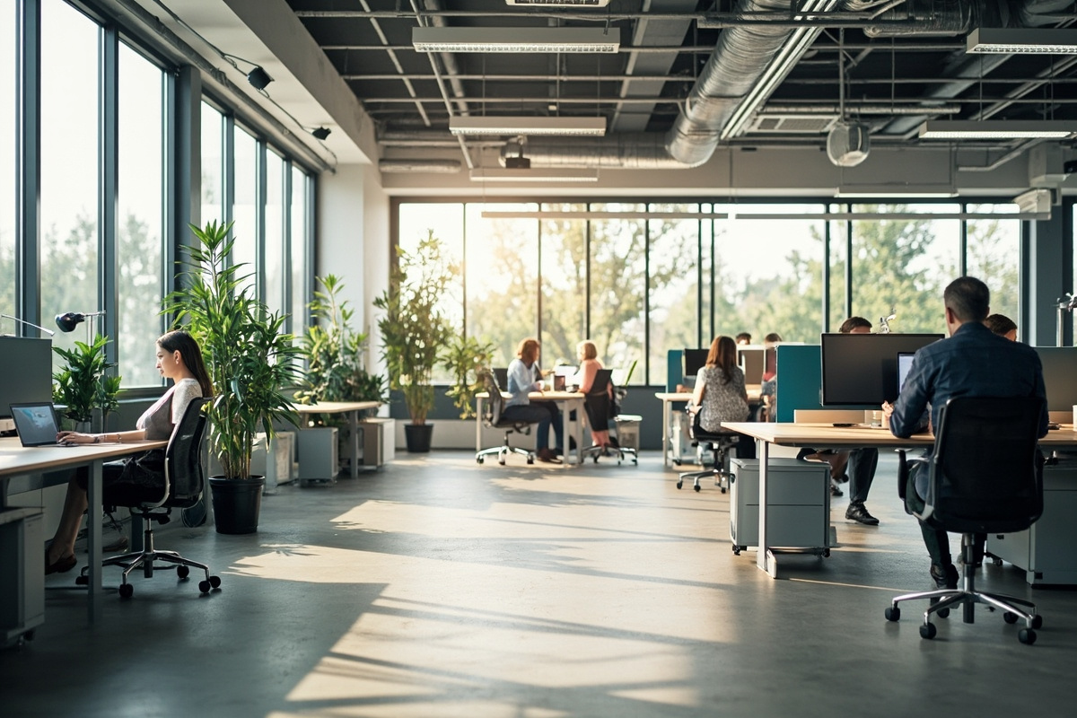 Modern office workspace with stationery supplies